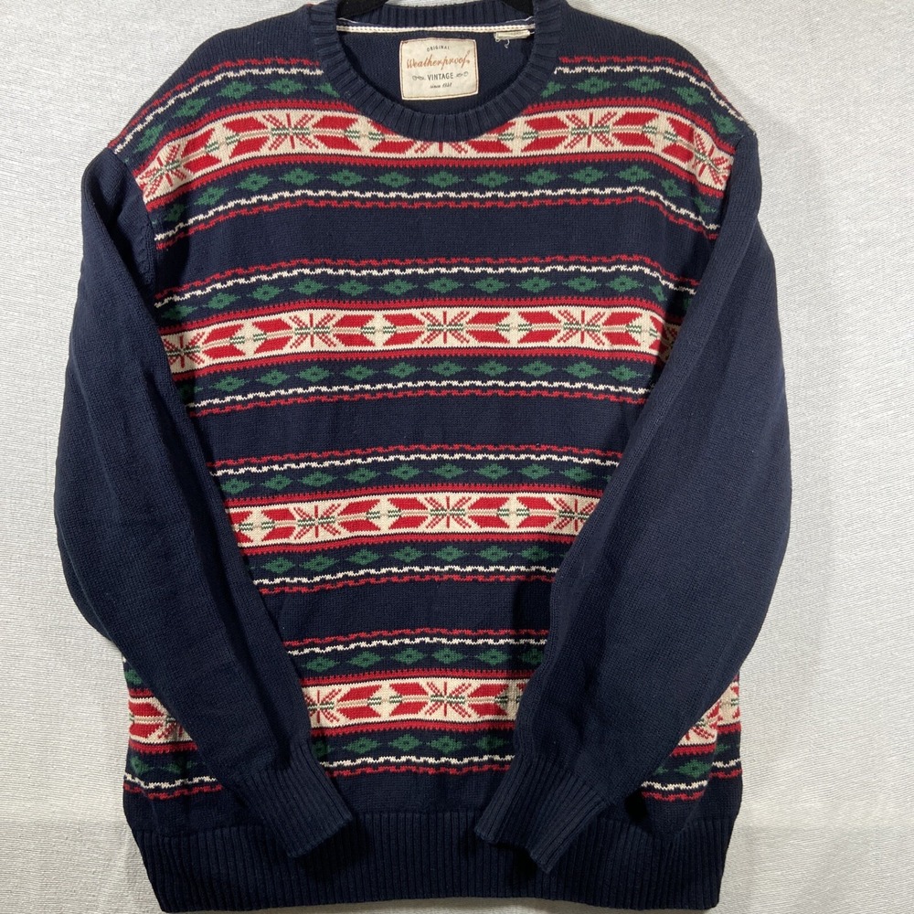 Weatherproof Vintage Sweater Men's XXL Blue Red Fair Isle Crew Neck Pullover